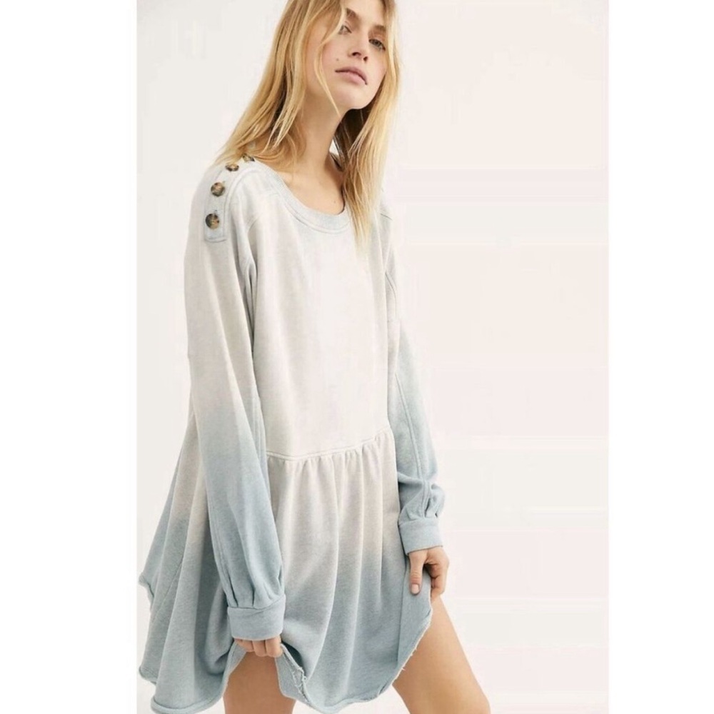 Free People Marlena Grey Black Ombré Long Sleeve Mini Dress - Picture 2 of 6